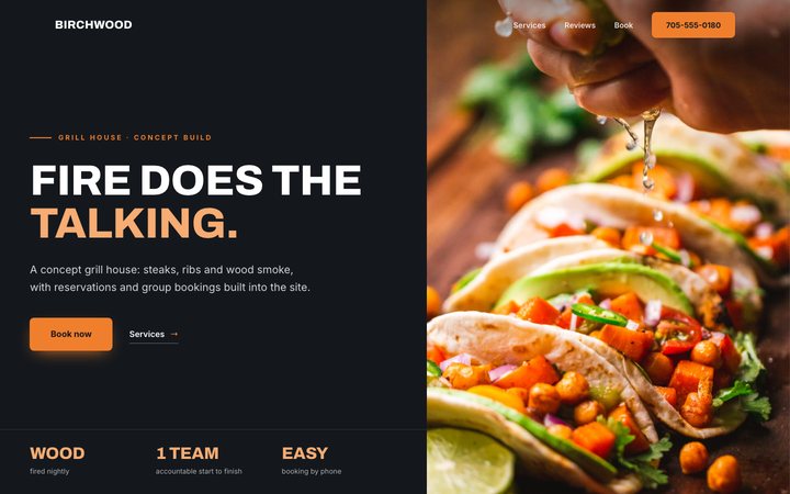 Birchwood Grill House — website design by Jobaki