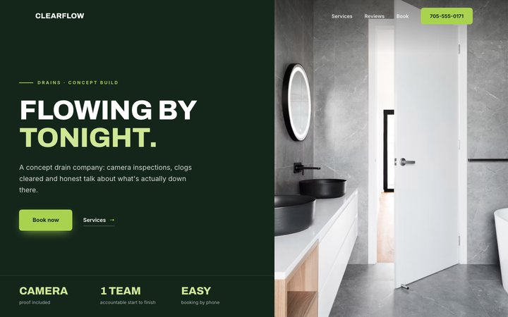 ClearFlow Drain Specialists — website design by Jobaki
