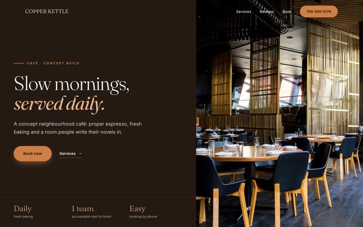 The Copper Kettle Cafe — website design by Jobaki