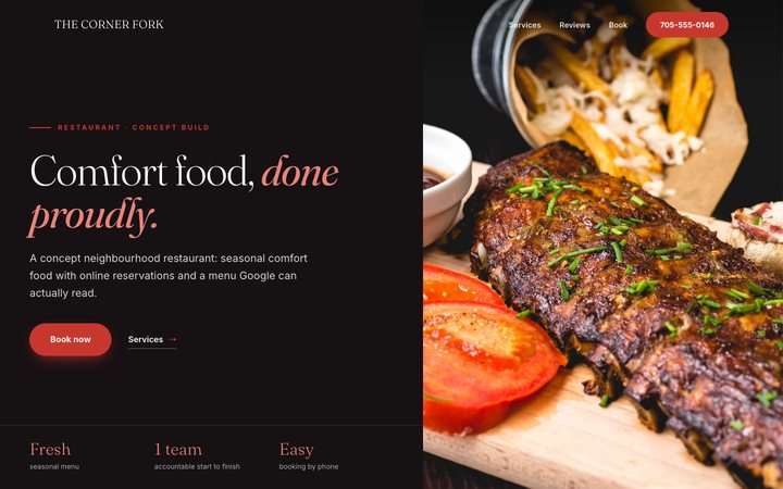 The Corner Fork Kitchen — concept website by Jobaki