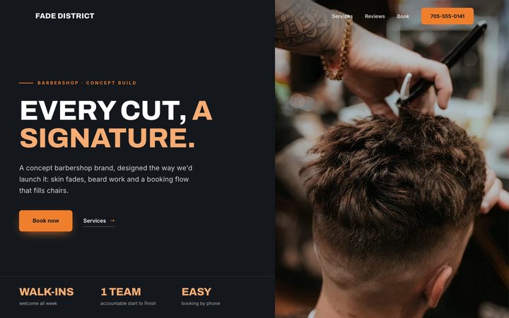 Fade District Barber Co. — concept website by Jobaki