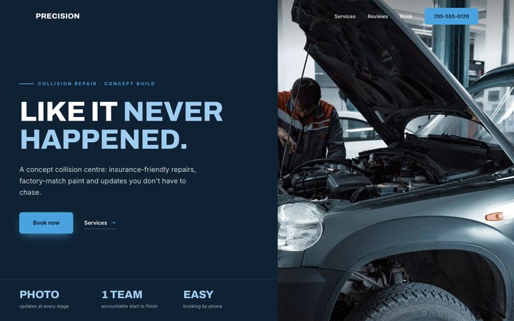 Precision Collision Co. — website design by Jobaki