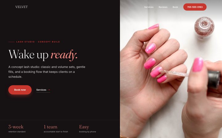 Velvet Lash Bar — website design by Jobaki